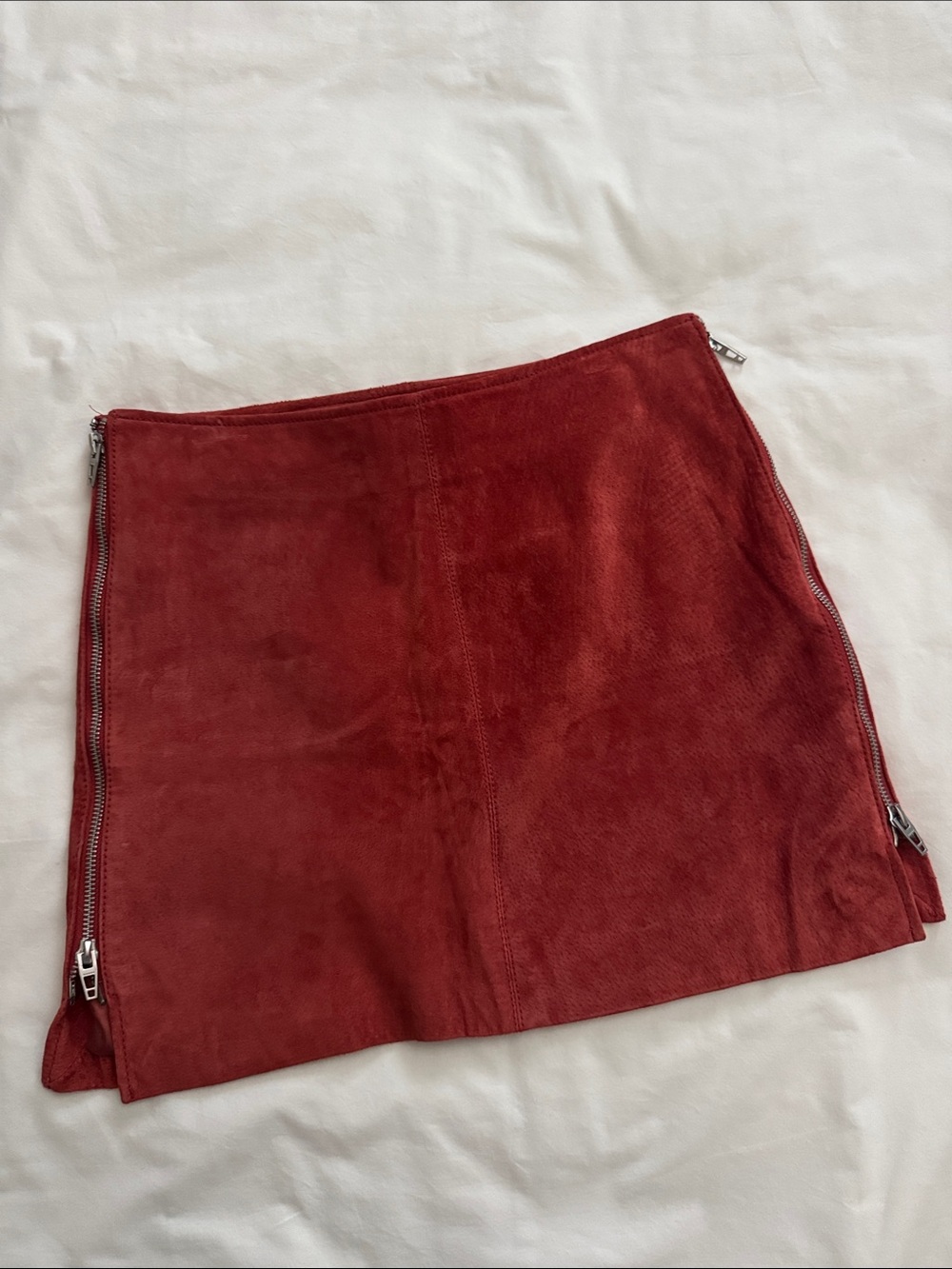 Blank NYC Red Suede Mini Skirt with Silver Side Zippers